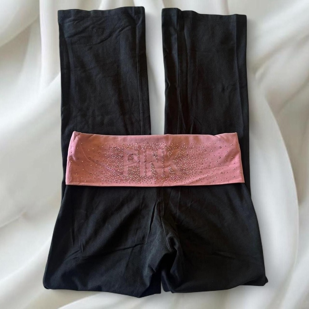 Y2K vintage Victoria's‎ Secret PINK rhinestone pink fold over leggings